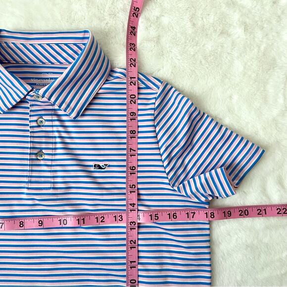 Vineyard Vines Blue and Pink Striped Performance Polo Size Medium - Picture 3 of 4